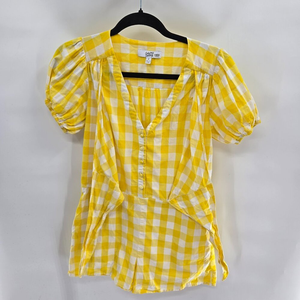Color Me Courtney Yellow Gingham 100% Cotton Keiko Romper Lined Shorts Size 2